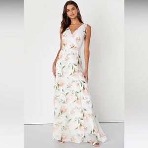 Lulus Romantic Possibilities White Floral Print Maxi Dress